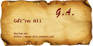 Güns Ali névjegykártya